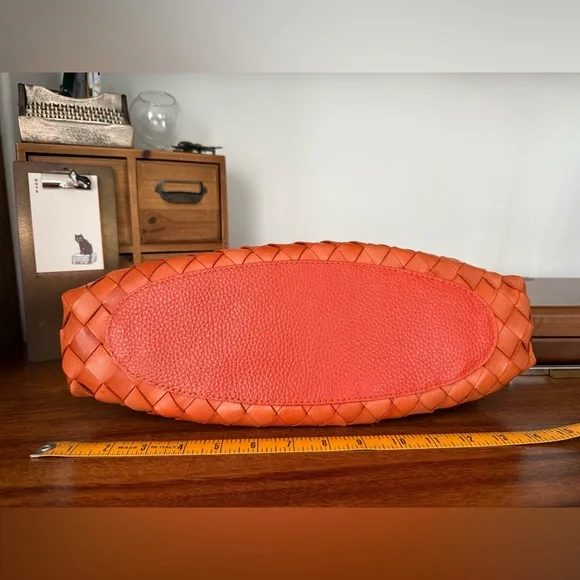 Dragon Diffusion Santa Croce Small Orange Woven Leather Tote - Picture 3 of 9